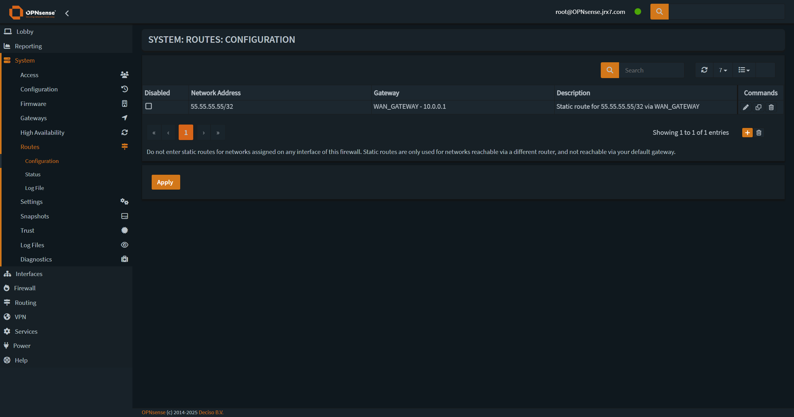 OPNsense Static Routes